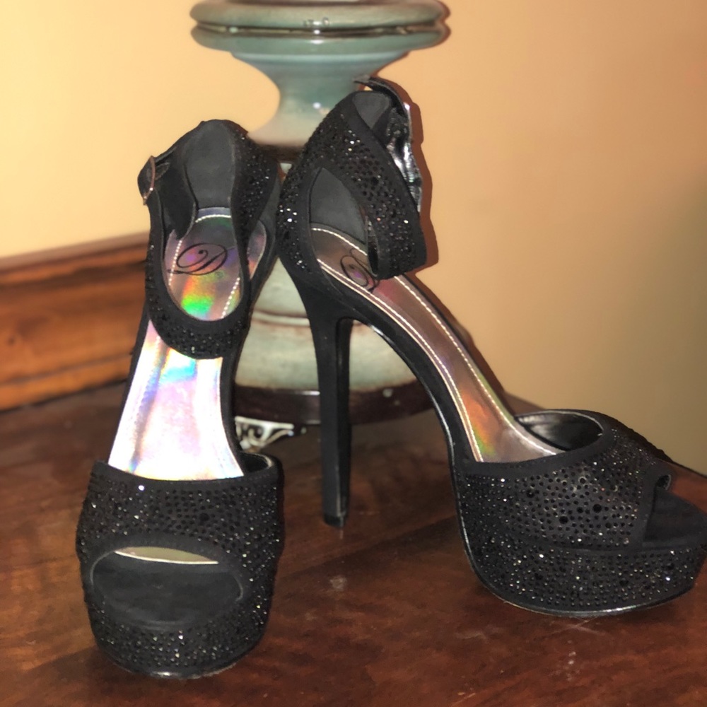 Black Crystal Platform Heels